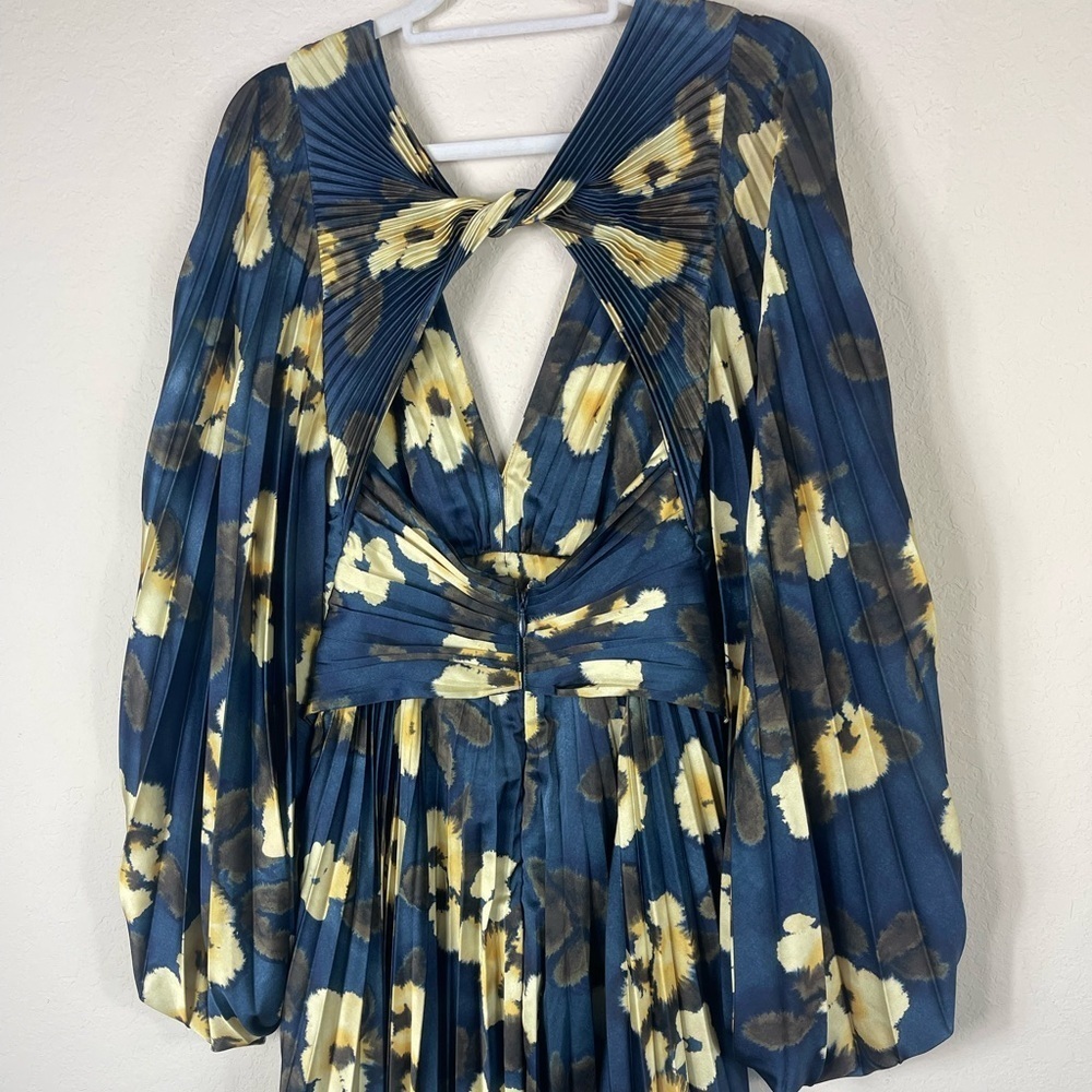 Acler Palms Pleated Long Sleeve Midi Dress Navy Floral Size 2 - Picture 14 of 15